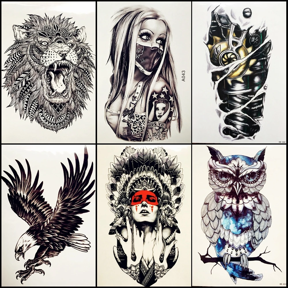 6 шт./лот модная девушка с маской Временные татуировки Индийский Племенной воин