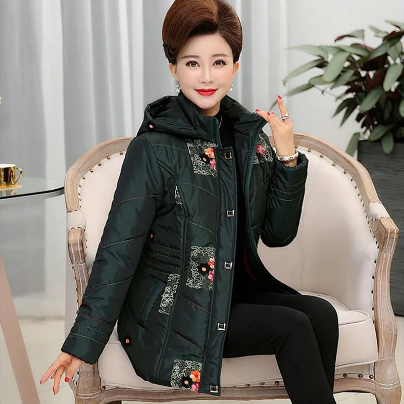 Женщины среднего возраста вниз хлопок новое зимнее пальто плюс кашемир pj638|down winter