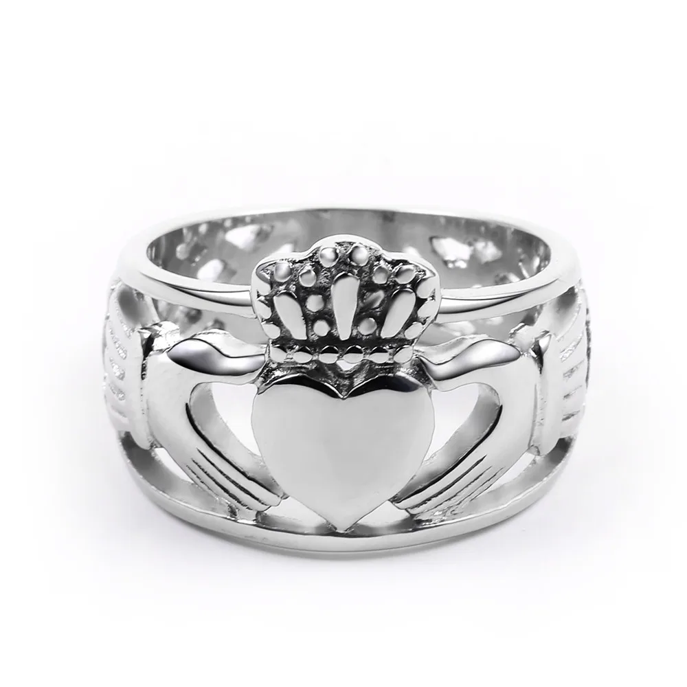 Claddagh кольцо руки чтобы держать сердце с короной из нержавеющей стали обручальное