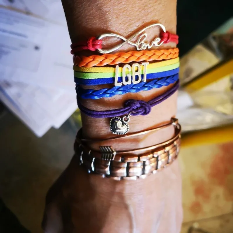 Персональный Радужный жёлтый ЛГБТ браслет бесконечной любви сердце амулеты