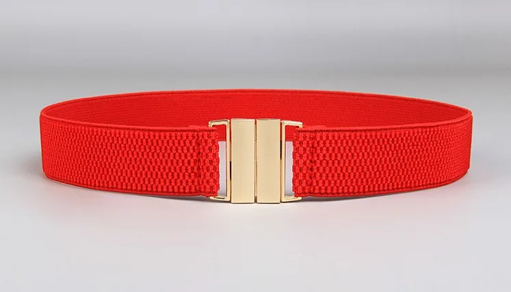 red color Популярный пояс для женщин, высокое качество, женский пояс, черный широкий ремешок, Серебряная Пряжка, эластичная лента, модный пояс для платья - Цвет: red color