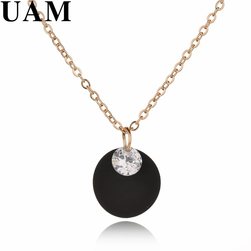 UAM корейский стиль звенья цепи круглый черный золотой цвет кулон ожерелья для