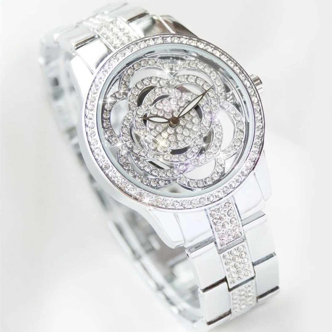 2018 роскошные стильные женские часы из нержавеющей стали блестящие цветы платье