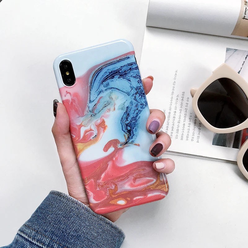 Мраморная текстура мягкий IMD силиконовый чехол для телефона для iPhone X XS XR XS Max красочный Ретро узор задняя крышка для iPhone 6 6S 7 8 Plus