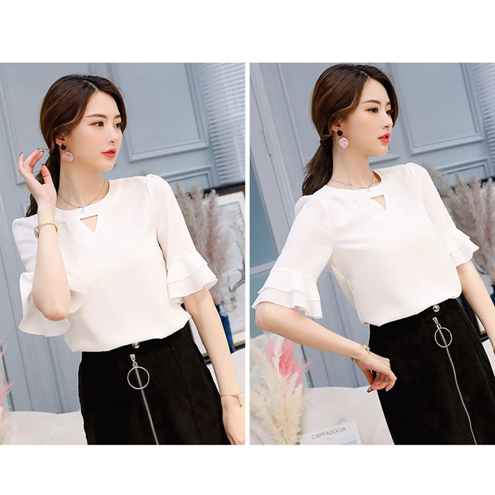 

S-XXL Plus Size Blouse 2019 Fashion Women Elegant Ruffle sleeve Blouse Summer Office Ladies Shirts Femme Casual Blouse