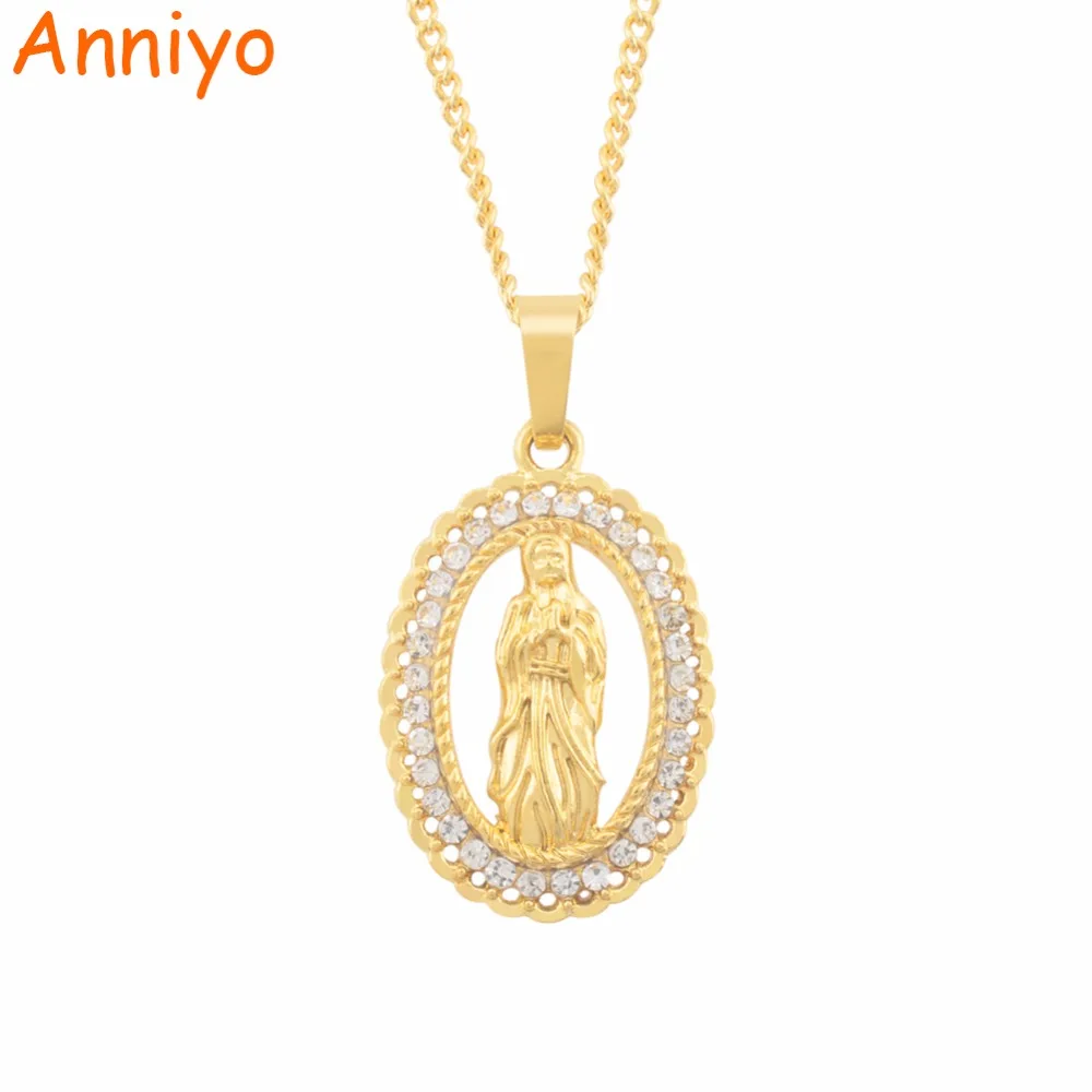 Anniyo, ожерелье с кулоном Девы Марии для женщин, девушек, серебряный/золотой цвет, ювелирные изделия для нашей леди,, ожерелье с крестом, модная цепочка#122106