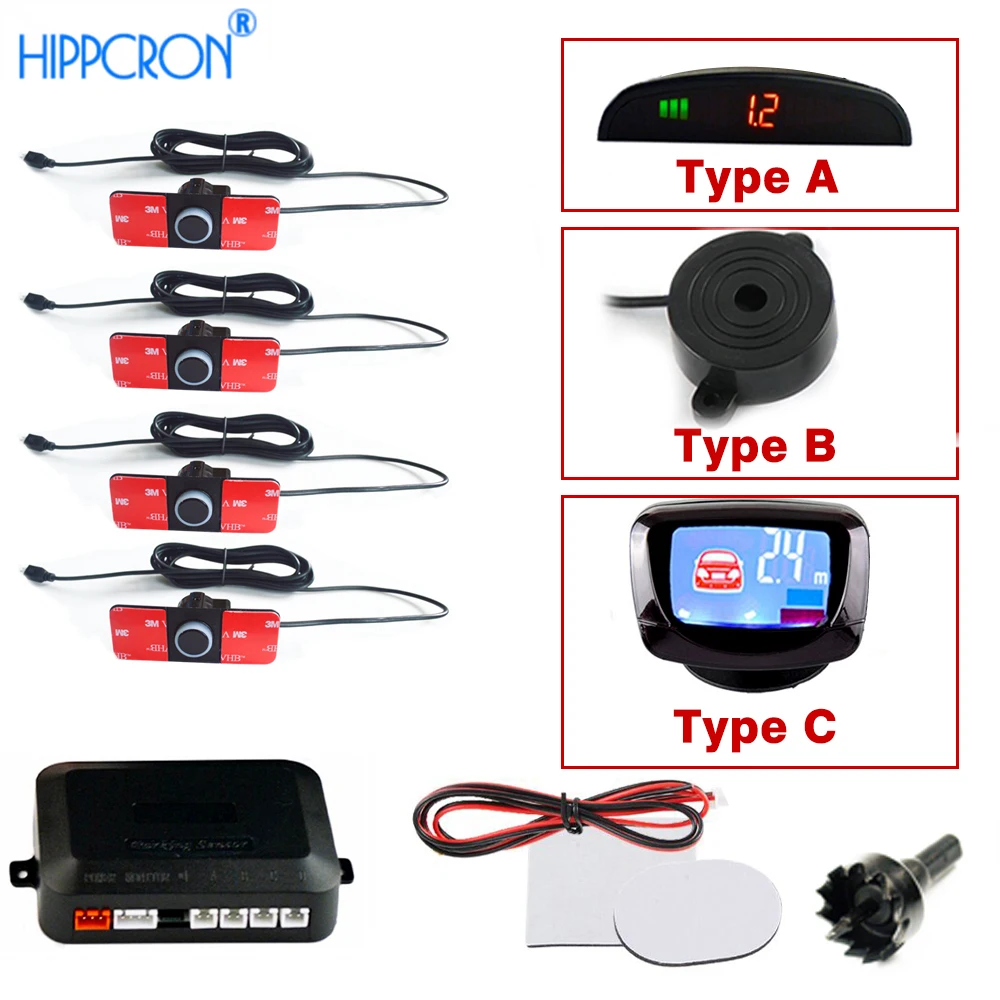 Hipppcron комплект автомобильных датчиков парковки Светодиодный/lcd/Buzzer 4 Плоский датчик s 16 мм Подсветка Дисплей обратный резервный Радар монитор системы