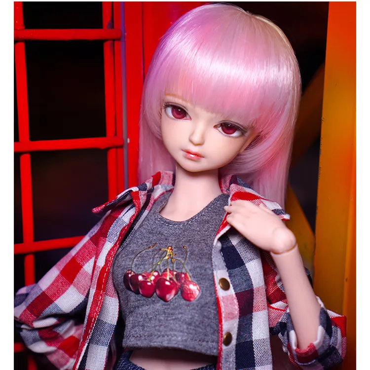 Fortune days 1/4 bjd бледно розовые волосы клетчатая рубашка брюки 45 см тело см|Куклы| |