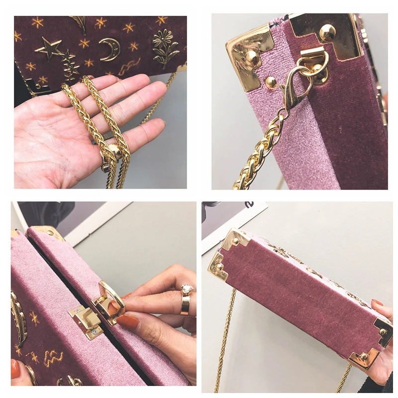 Moon Stars Box Bag Женская Бархатная мини-сумка через плечо модные брендовые