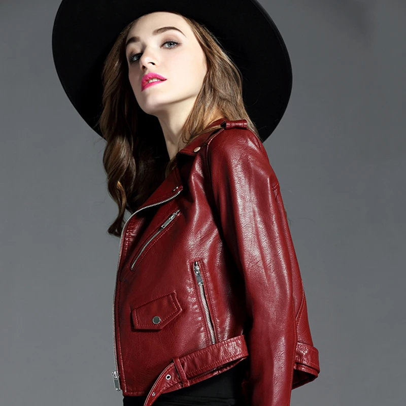 Куртка женская из искусственной кожи на молнии в стиле панк|Кожаные куртки| |