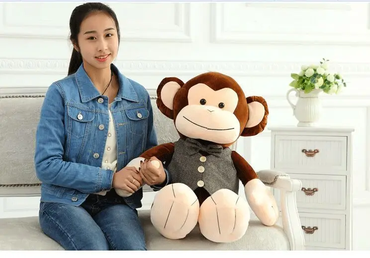 Фото Большая Новинка плюшевая Веселая обезьянка игрушка креативный жилет и лук кукла
