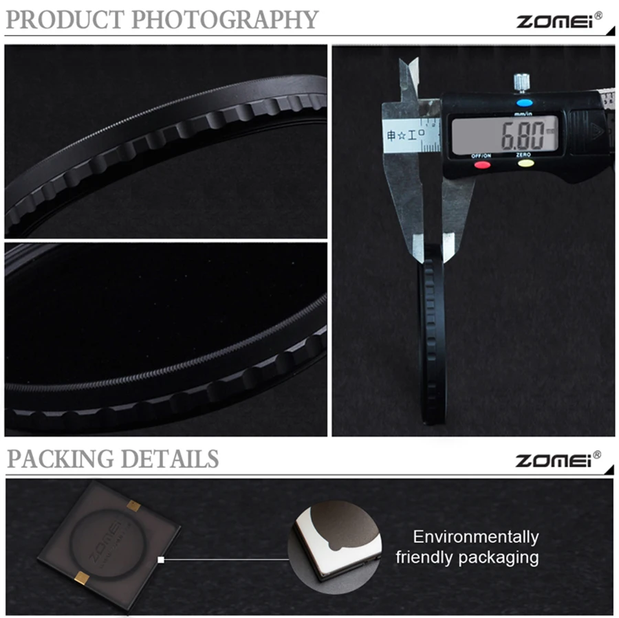 ZOMEI Ultra HD Fader ND2-400 фильтр U HD-W, немецкое стекло, регулируемая переменная нейтральная плотность объектива камеры 52-82 мм
