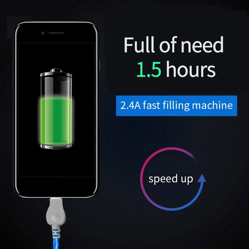 Светодиодный светящийся зарядный кабель USB type C Micro 8 контактный для зарядки