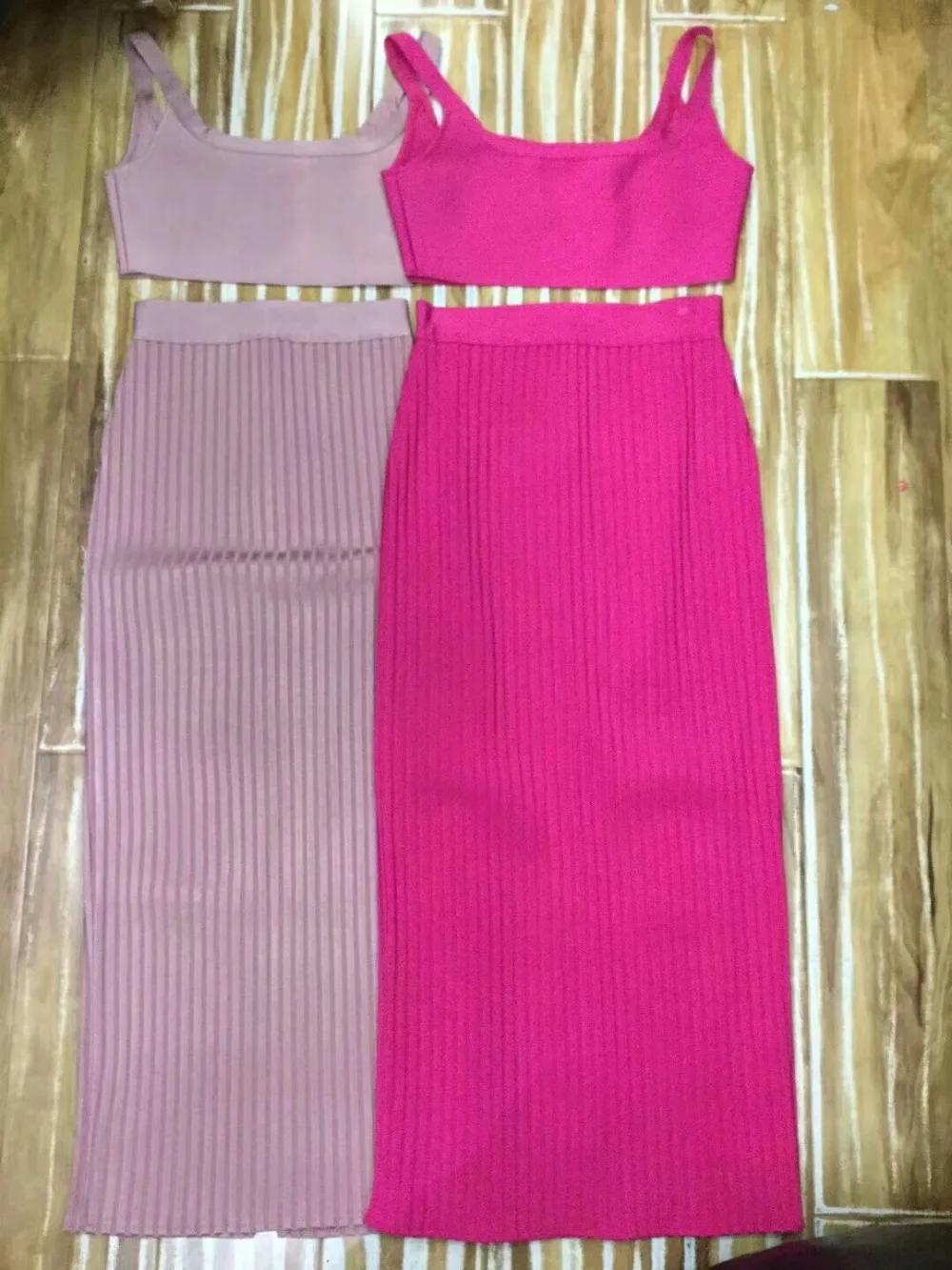 

HOT Trendy Pink Two Pieces Suit Bandage Sexy Sleeveless Backless mid-calf Celebrity Party Bandage Tops Skirt Suit K-81