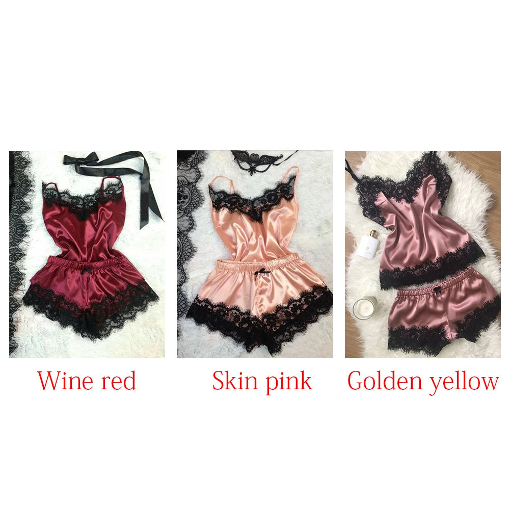 Женский пижамный комплект топ с треугольным вырезом и шорты из сатина|Комплекты