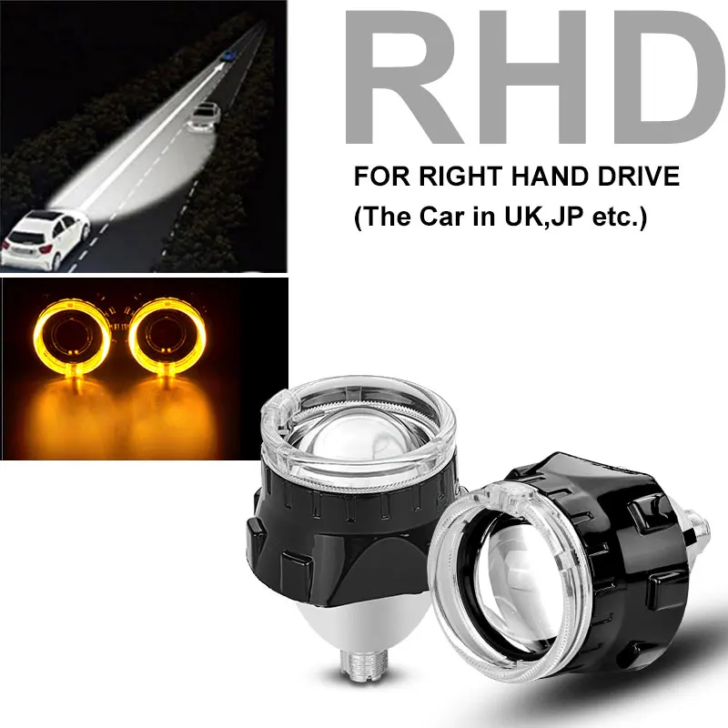 2x RHD Black Yellow 2,5 дюймовый мини Би-ксеноновый проектор Объектив с ангельскими глазами черный корпус для H1 H4 H7 автомобильные фары для дома автомобиля Стайлинг фары len - Цвет: 2x RHD Black Yellow
