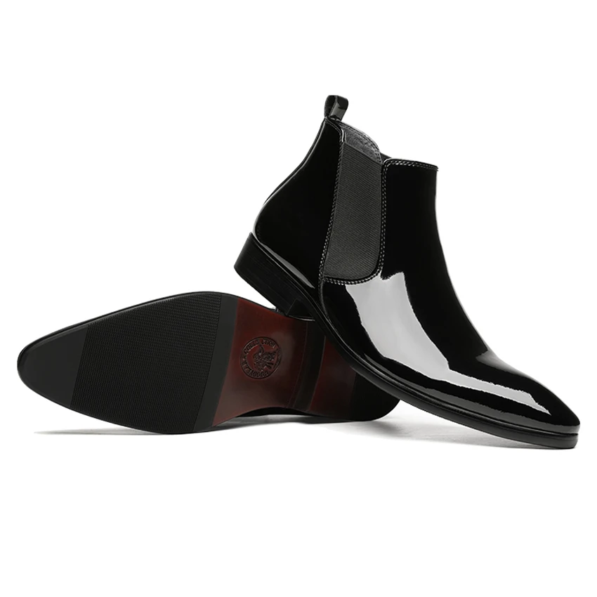 Классические лакированные кожаные мужские свадебные ботильоны челси с острым