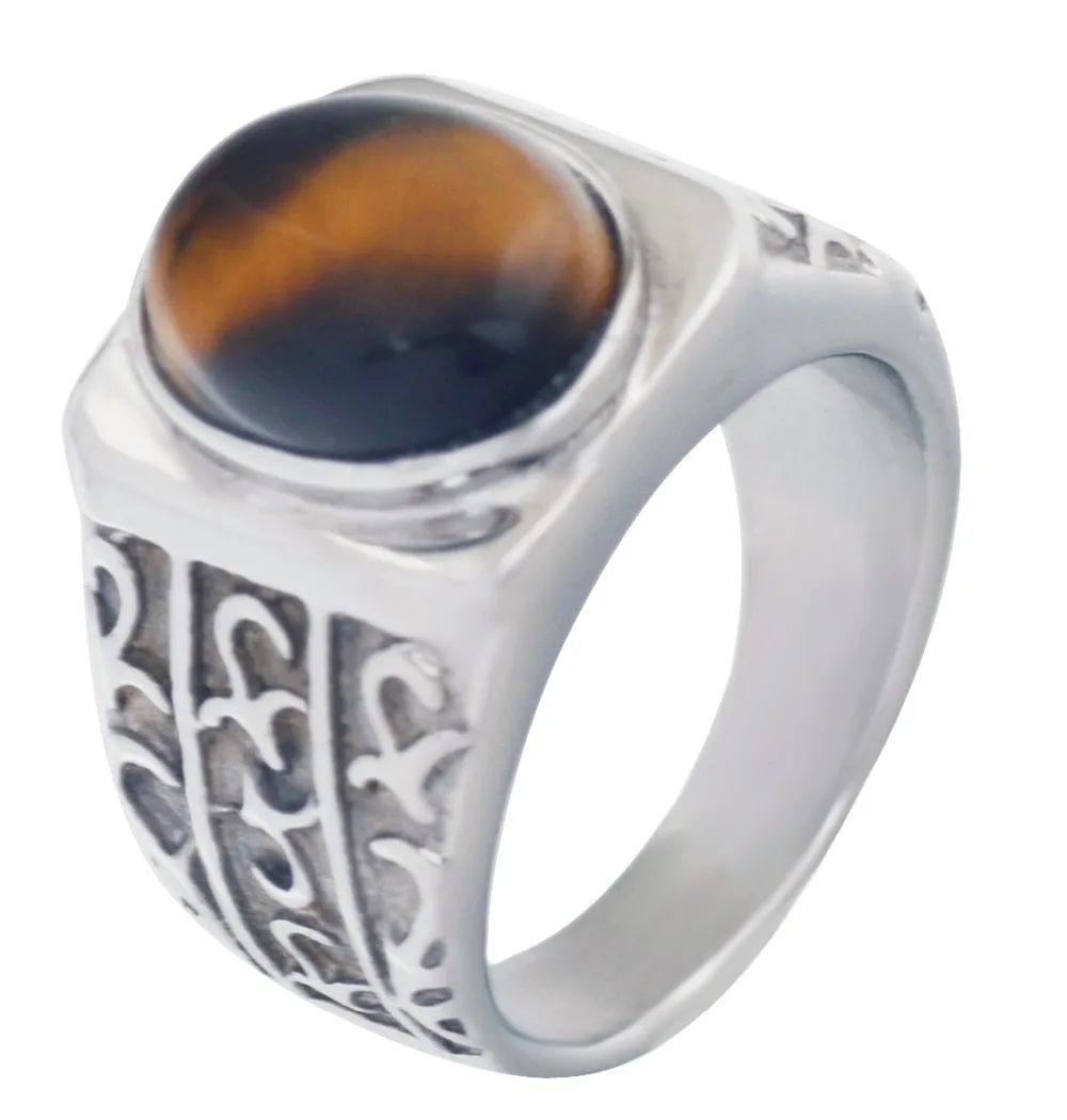 Мужское серебряное кольцо тигровый глаз из нержавеющей стали | Украшения и