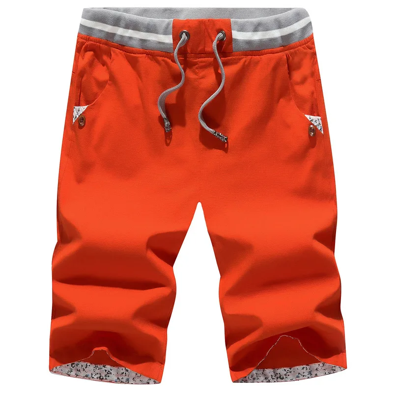Orange Горные мужские летние шорты 4XL, пляжные шорты, мужские повседневные однотонные шорты из хлопка, Мужская брендовая одежда SA422 - Цвет: Orange