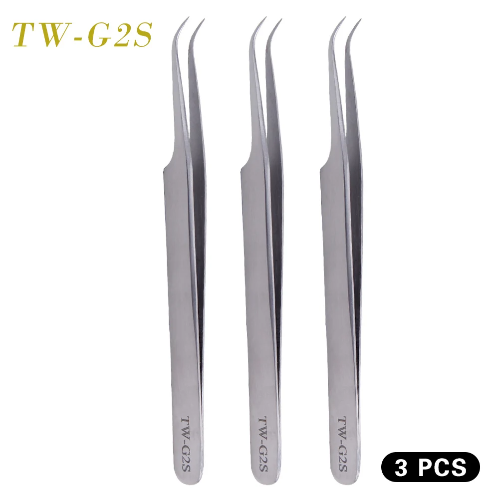 3 Pcs TWG2S AS09 Точность Пинцет для 3D норковые ресницы индивидуальные объемные ресницы, ресниц для наращивания прививки Нержавеющая сталь Точка Пинцет - Цвет: 3 Pcs TWG2S