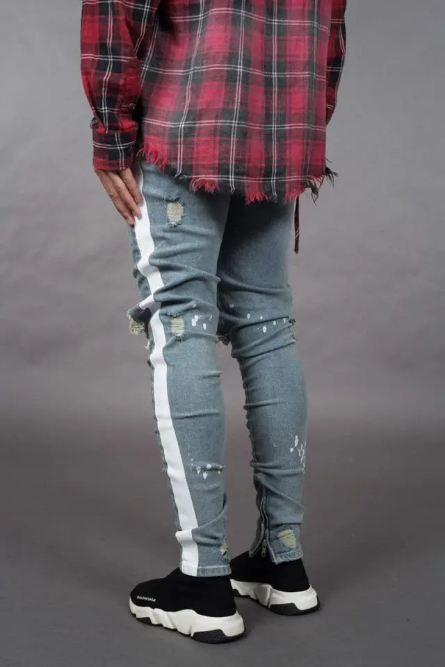 Pantalon Vaquero Marca Hombre shreded мужские джинсы Homme Skinny Erkek Pantolon Kot с белой полоской мужские джинсы, мужские брюки