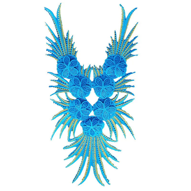Beaded Rhinestones Neck Collar Iron On Applique Patches Fringed Bodice Sewing Accessories Aqua Dancewear/Samba/Tutu T1739 | Дом и сад