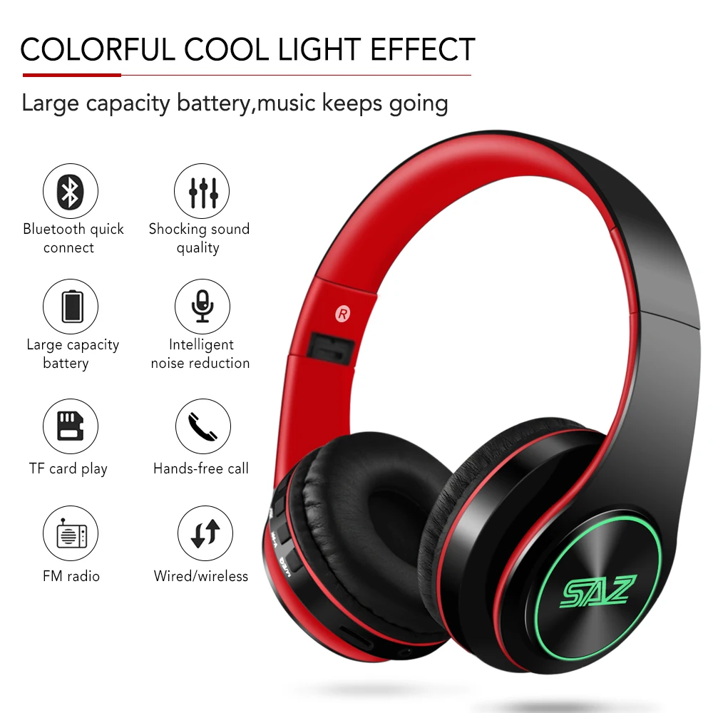 SAZ-414 Bluetooth наушники спортивные светящиеся крутые Беспроводные с микрофоном для