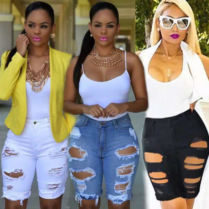 Women's Denim Ripped Destroyed Slim Skinny Boyfriend Casual Jeans Shorts