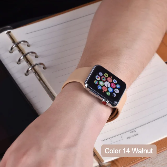 Apple Watch Красочный мягкий силиконовый спортивный пояс серии 4 3 2 1 38 мм 42 мм iWatch 40 мм резиновый ремень браслет с 44 мм серии 4 - Цвет ремешка: 14 walnuts