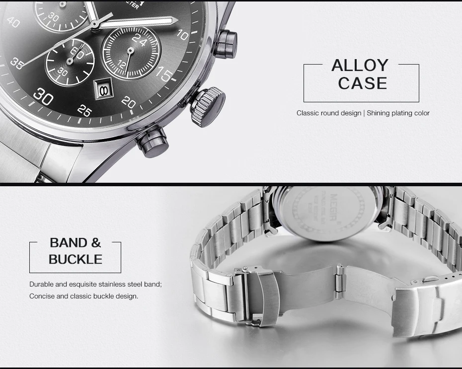 Часы MEGIR мужские классические кварцевые водонепроницаемые с ремешком из