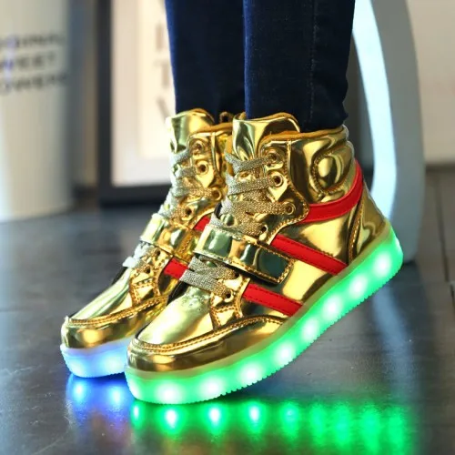 Малышей Детей Shoes Высокие Мальчики Девочки Светодиодные Тапочки USB Зарядки Дети