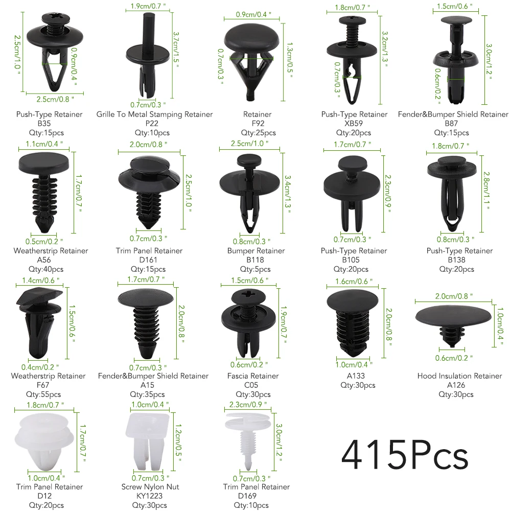 Автомобильный Новый 415 шт Автомобильные пластиковые Заклепки Крепеж молоток для