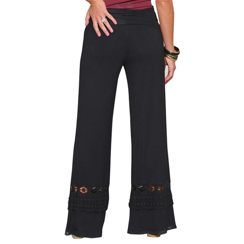 Женщины Кружева Широкую Ногу Брюки Твердые Весна Летние Женская одежда Плоские