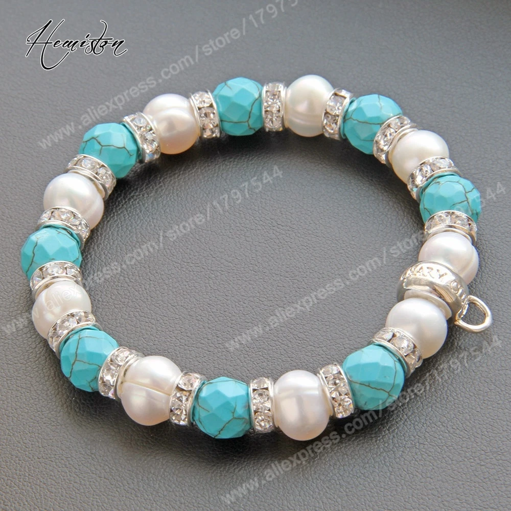Томас с натуральным камнем голубой лавовый камень браслет Пресноводный Жемчуг