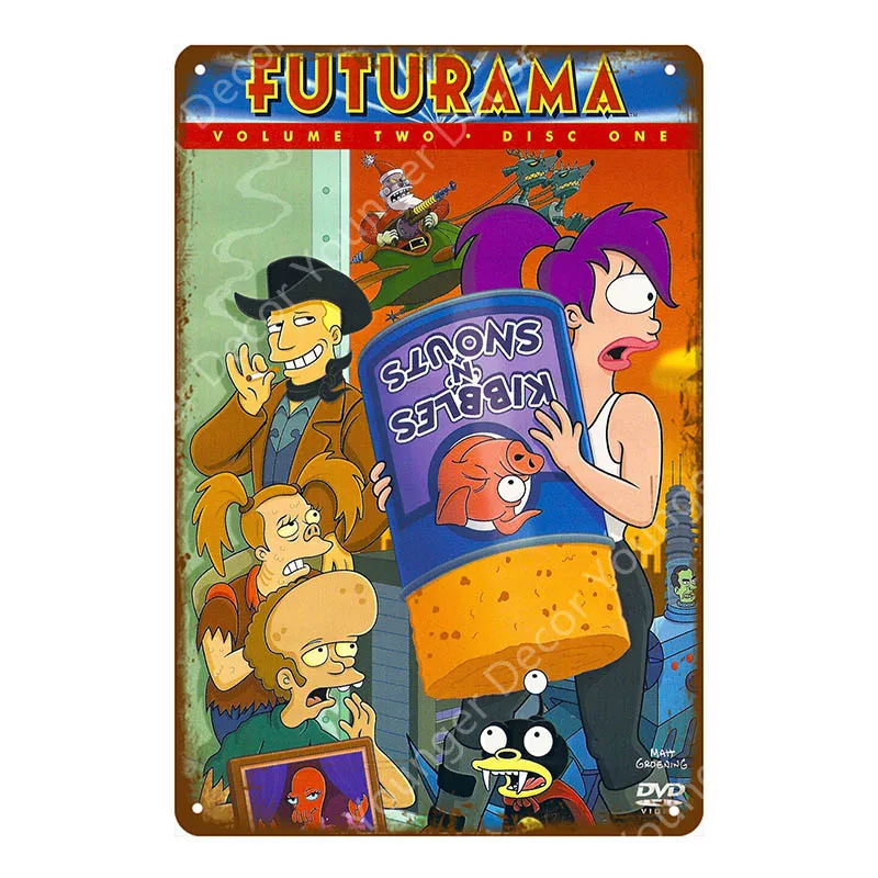 YD6304E Futurama Comics винтажные металлические знаки, плакат, настенная наклейка, декоративная тарелка для комнаты, мультяшная табличка, домашний декор, настенная живопись - Цвет: YD6304E