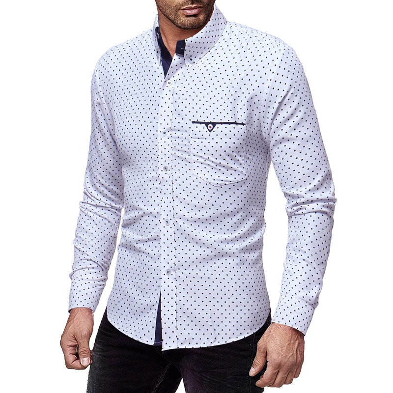 2019 Мужская Весенняя Повседневная цельная рубашка в горошек тонкая с длинными