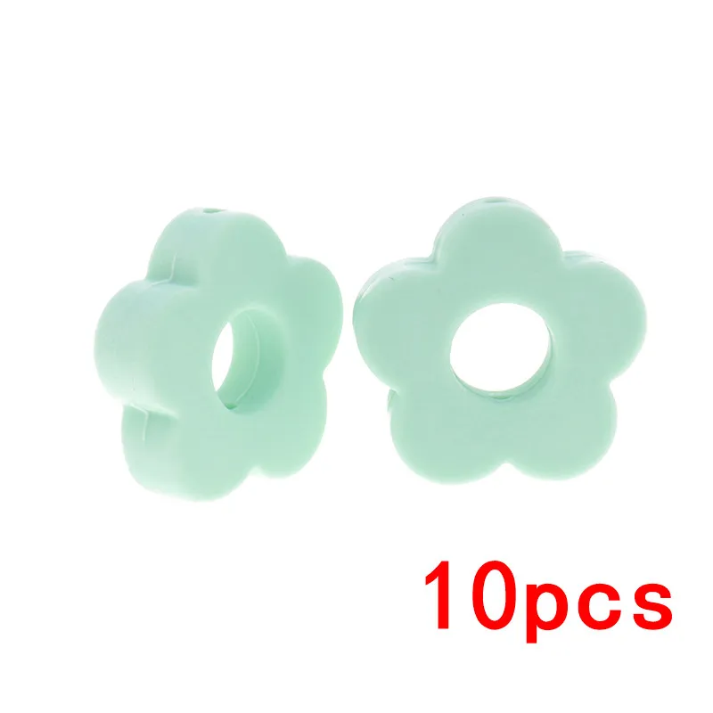 Mint green38 Силиконовые Бусины, цветок, 10 шт., Детские Прорезыватели для зубов, бусины для кормления, бабочки, bpa, бесплатные прорезыватели, силиконовый детский спасательный круг, diy адаптер для соски - Цвет: Mint green38