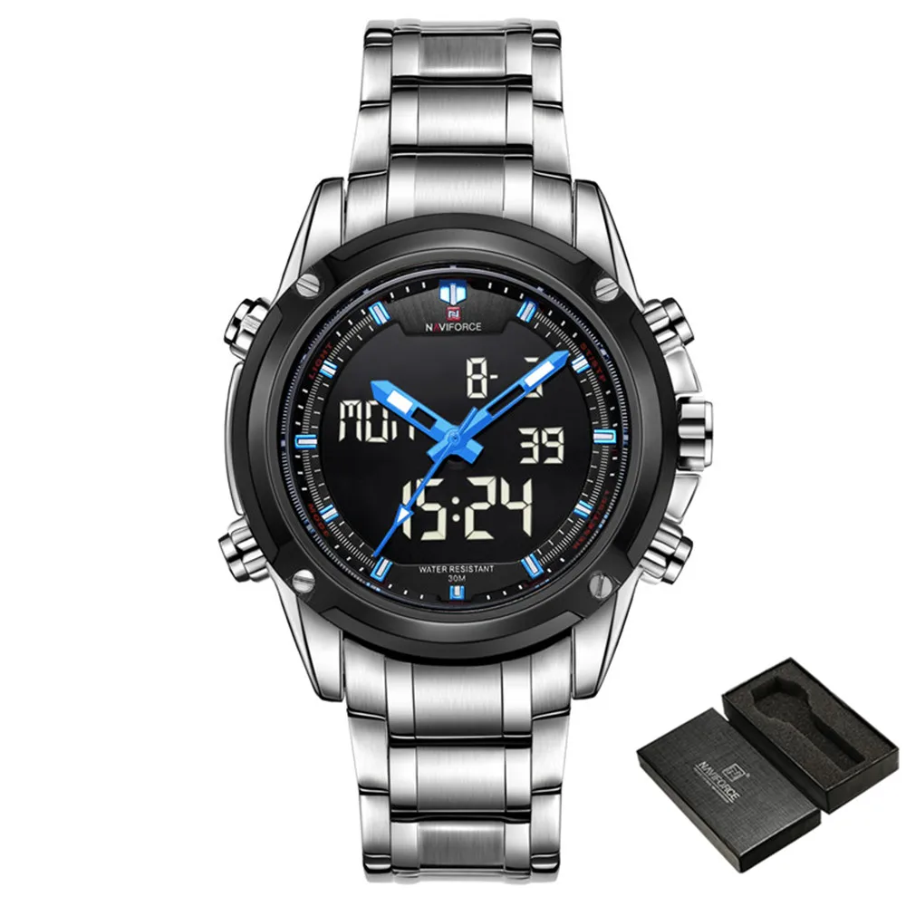 Relogio masculino Топ люксовый бренд NAVIFORCE мужские часы военный водонепроницаемый светодиодный спортивные мужские часы Цифровые мужские наручные часы 9050 - Цвет: NA905007 with box