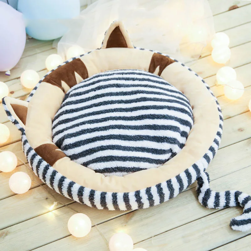 

Warm Cat Bed House Round Bed Fodable Dog Sleeping Mat Pad Nest Kennel Pet Cushion Puppy Nest Shell Hiding Burger Bun for Winter