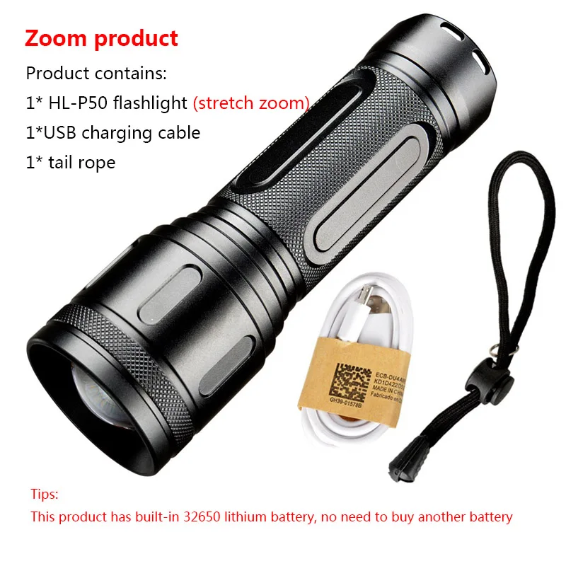 Stretch zoom Светодиодный светильник-вспышка Cree xhp50 xhp70, встроенный литиевый аккумулятор 32650, USB внешний аккумулятор с прямой зарядкой, мощный светодиодный светильник - Испускаемый цвет: Stretch zoom