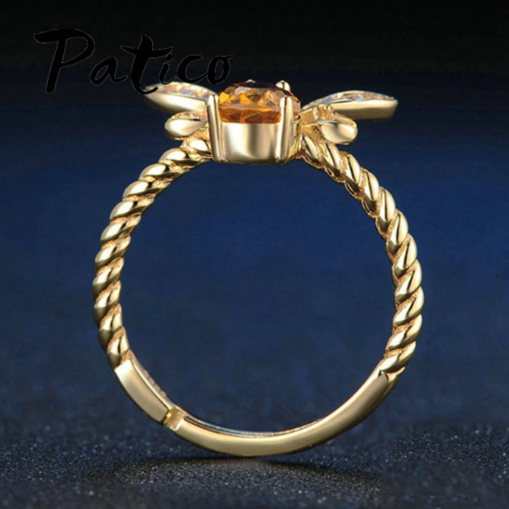 New Fashion Ring Crystal Bee Rings For Women Gold Color Open Adjustable Design Jewelry Gift Knuckle Finger | Украшения и