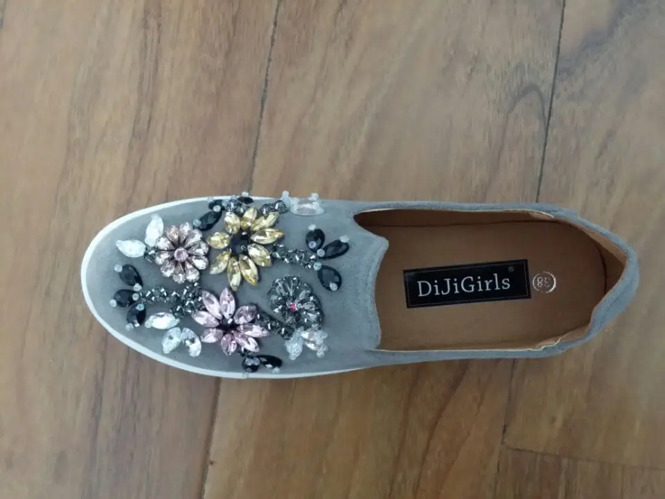 DIJIGIRLS/Женская обувь; лоферы; женская обувь на плоской подошве; сезон весна-осень; Эспадрильи с круглым носком и кристаллами; женская обувь без застежки