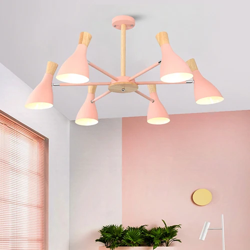 Pink 6 lights Скандинавская Простая Современная твердая древесина E27 led 220 В алюминиевая Люстра для гостиной, спальни, кабинета, креативная спальня - Цвет корпуса: Pink 6 lights