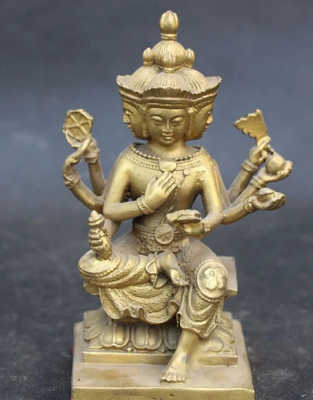 

Xd 003311 Тибетский буддизм, бронзовый Namgyalma & Ushnishavijaya Buddha 3 Head 8 Arms