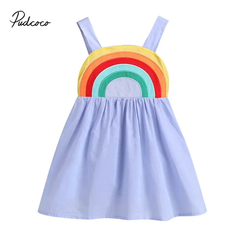 2019 Brand New Infant Kids Baby Girls Summer Dress Cute Striped Rainbow Sleeveless Princess Party Dresses Sundress Clothes | Детская
