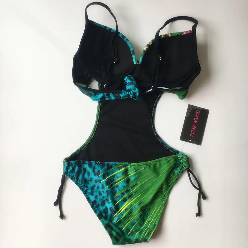 PINK WIND 2017 Green Diamond 3D Print One Piece Swimsuit Women Sexy Luxury Cut Out Padded Swimwear Monokini Bathing Suit M- XXXL | Спорт и