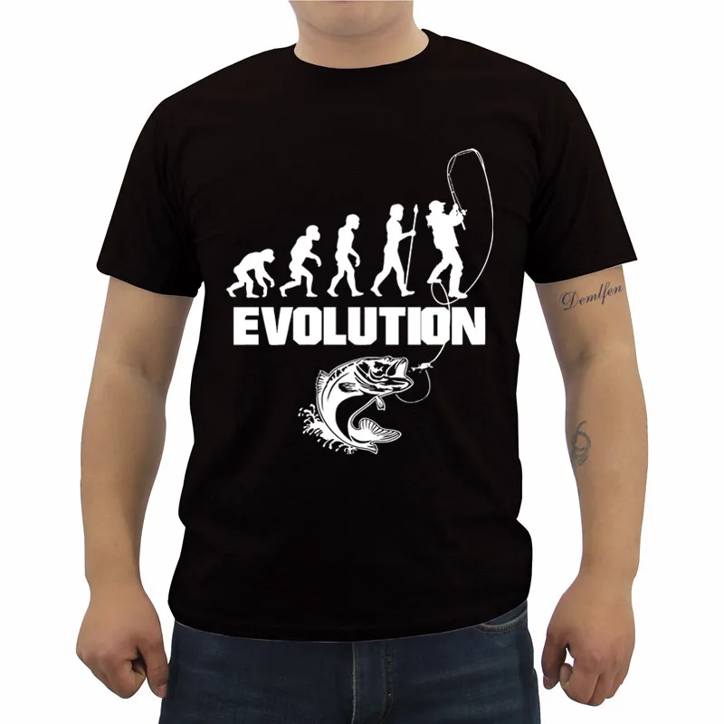Fishinger Evolution, летняя мужская футболка с коротким рукавом, хлопковая футболка, повседневные мужские футболки для фитнеса, топы, футболки, уличная одежда