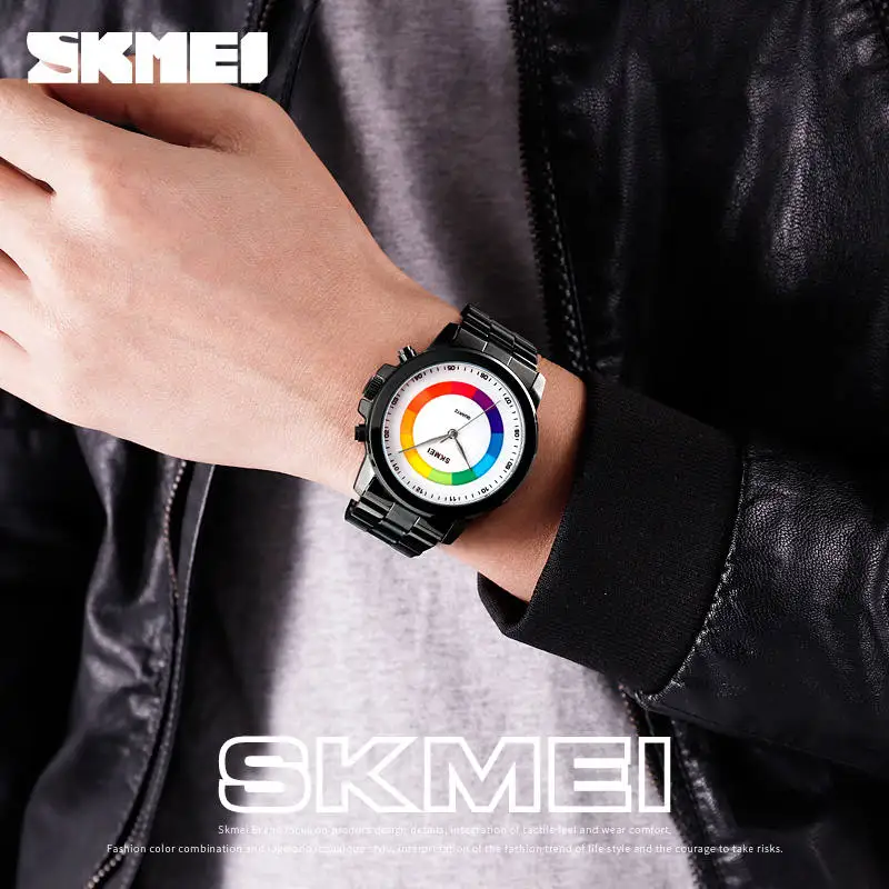 SKMEI светящиеся мужские часы новые концептуальные кварцевые из нержавеющей стали