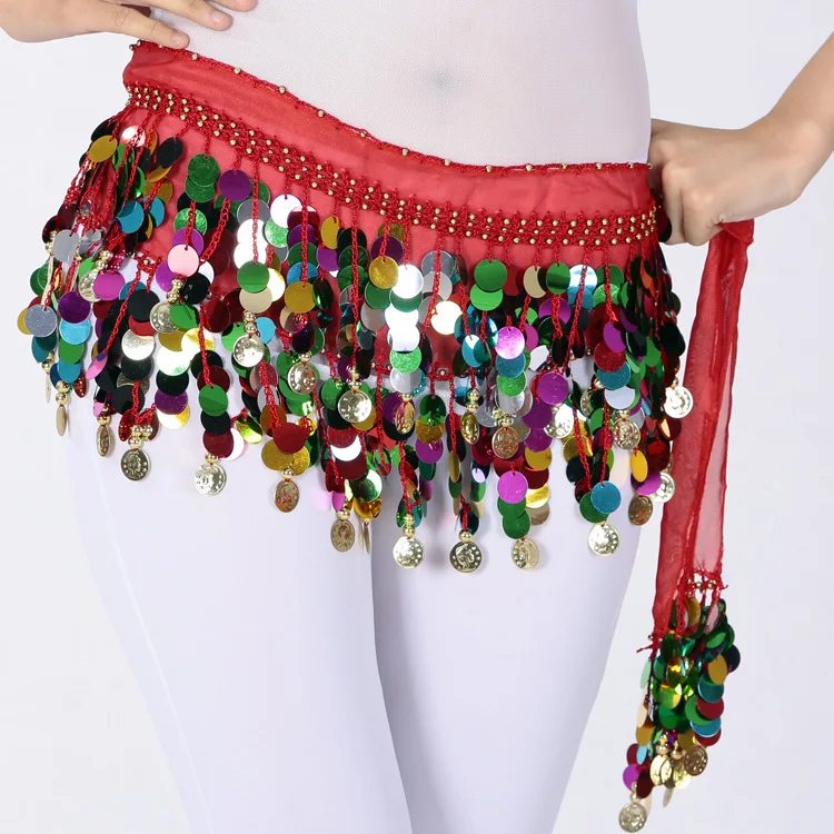 Серебряная монета блесток бахромой ремни Индия Womens монеты Gold Gypsy танец живота хип