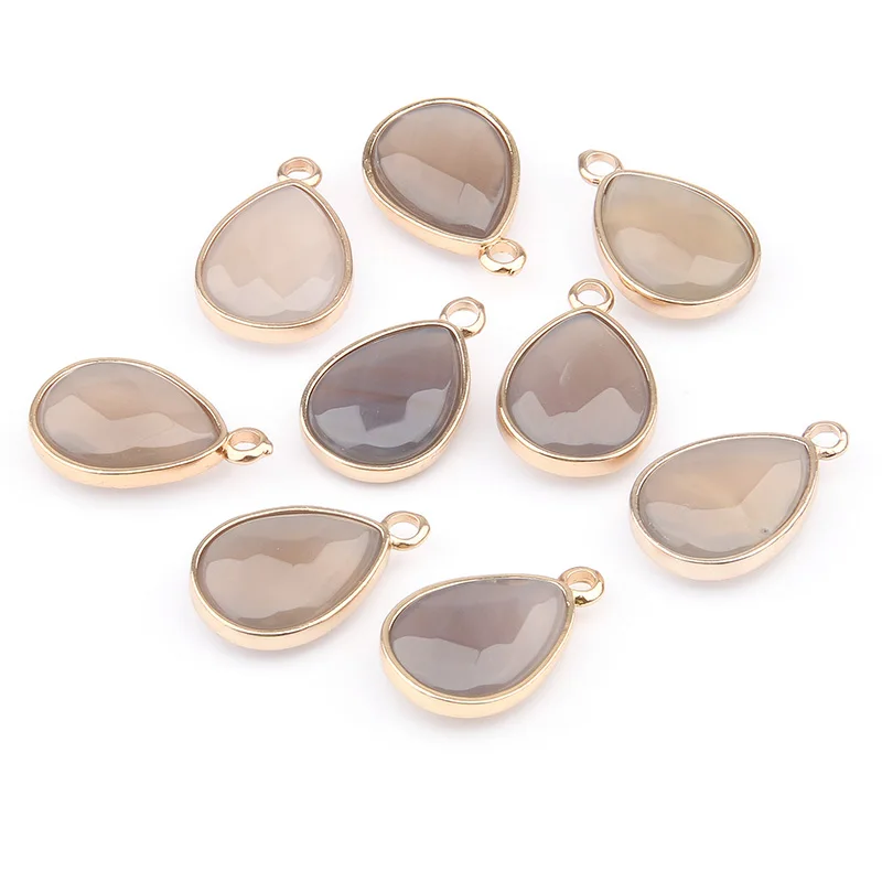 Grey Agate В форме капли воды натуральный камень RoseQuartz/тигровый глаз кулон DIY для ожерелья или ювелирных изделий 16 цветов - Окраска металла: Grey Agate